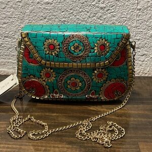 Antik Kraft Iron Clay Brass Mosiac Amoli NWT Turquoise Red Gold Statement Piece